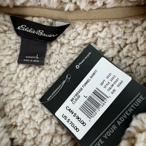 Eddie Bauer Fireside Plush Sherpa Cowl Neck Sweater Women's Large Cloud Tan NWT - Picture 7 of 10